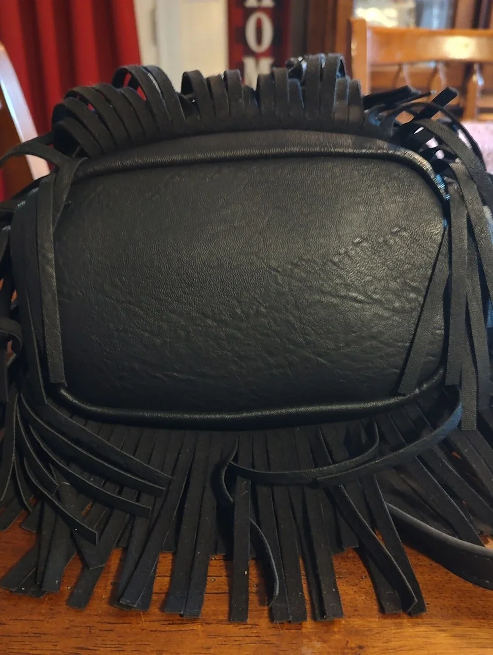 Black Fringe Bucket Crossbody Bag - Unbranded